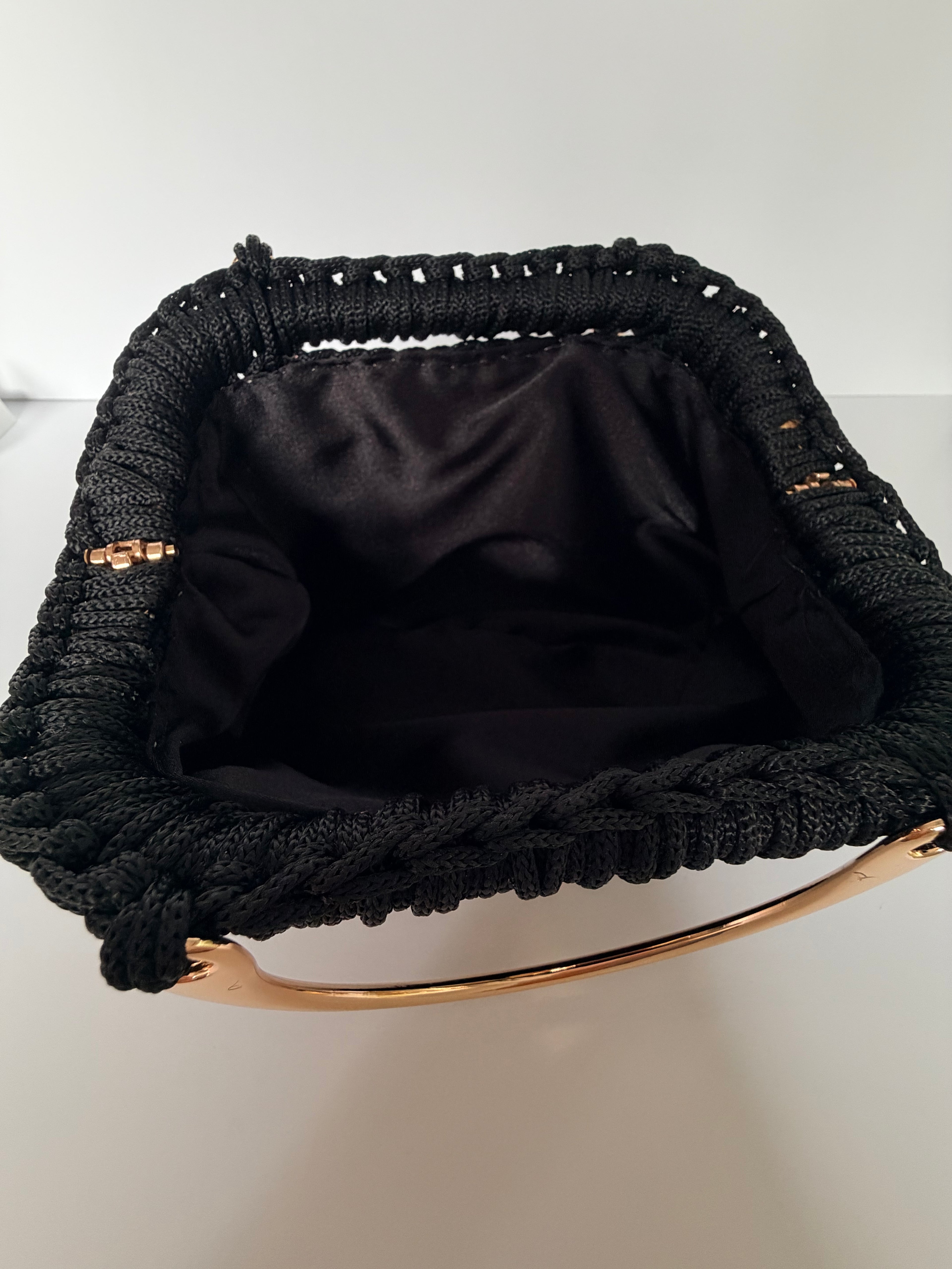 Black Clutch Crochet Purse with Gold Handles