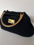 Black Clutch Crochet Purse with Gold Handles