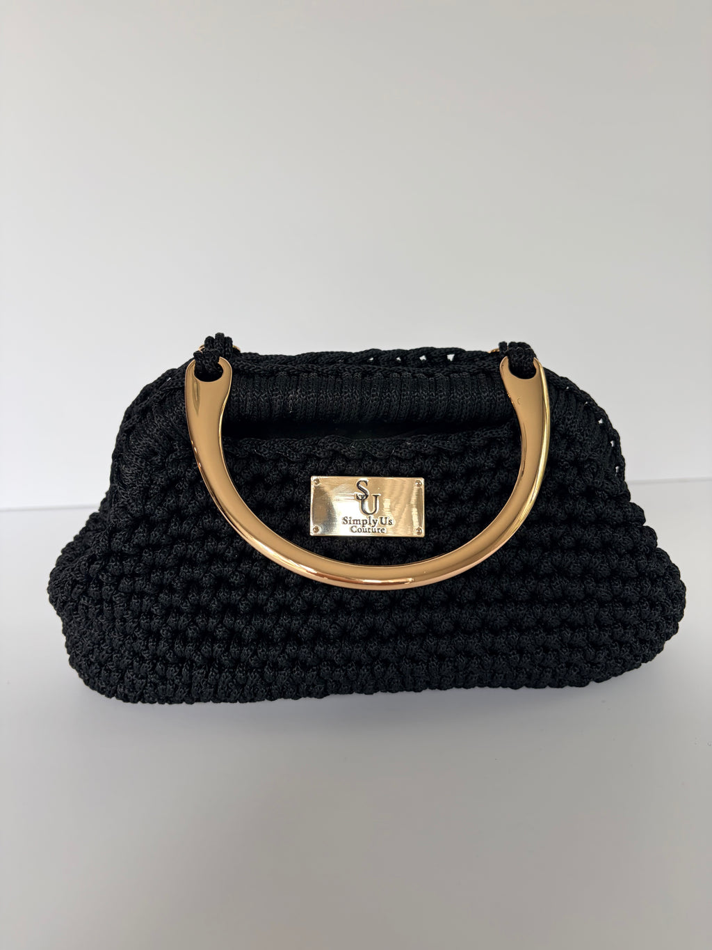 Black Clutch Crochet Purse with Gold Handles